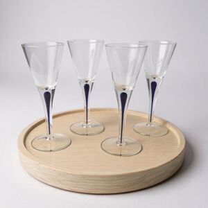 Set Of 4 Cordials Home Essentials & Beyond Blue Tear Drop Wine Glasses European